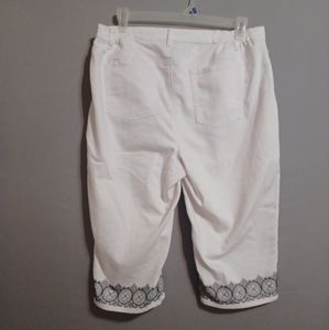 Catherine's capris white plus black lace trim.